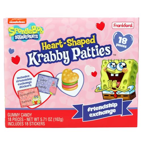 VALENTINES KRABBY PATTIES 18 COUNT EXCHANGE, INDIVIDUALLY WRAPPED GUMMIES WITH CARDS FOR GIFT GIVING AND CLASSROOM