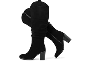 Luoika Women's Extra Wide Calf Cowboy Knee High Boots, Wide Width Cowgirl Slouchy Boots Chunky Pump Heel Plus Size Western Boots.