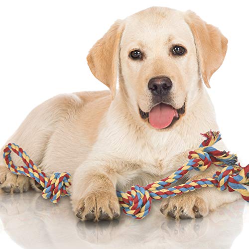 Large Dog Rope Chew Toys, Aggressive Chewers Tough Natural Cotton Rope Chew Knotted Heavy Rope Set Toys for Large and Medium Dog Teething, Chewing, Tug of War, Teeth Cleaning, Fetching Toy (H01)