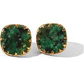 Emerald Square Stud Earrings for Women Geometric Stainless Steel Pierced Ear Earrings Green Cubic Zirconia Studs Statement Earrings Jewelry