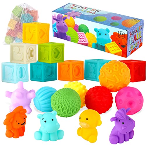 Sensory Balls, Baby Blocks & Buddies, 20Pieces Activity Toy for