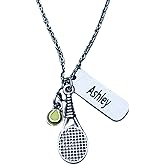 Personalized Engraved Tennis Racket Necklace, Custom Tennis Player Jewelry - Tennis Necklace For Women, Teens & Girls