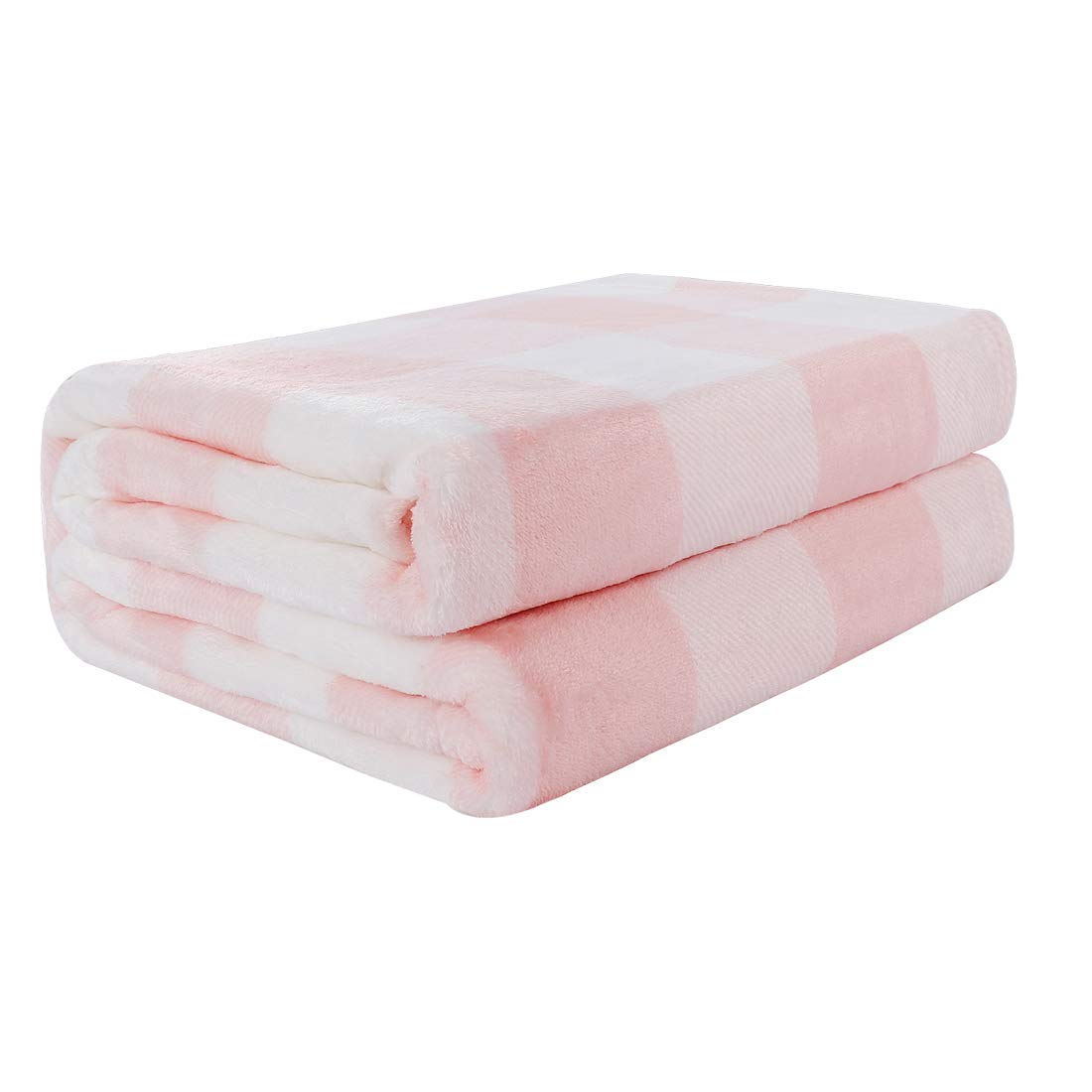 PiccoCasa Plaid Flannel Fleece Throw Blanket,Buffalo Checkered Soft Blankets and Throws,Plush Lightweight Decorative Blanket for Couch Sofa Traveling,50" x 60",Pink and White Tartan