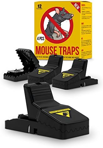FunnyHelpers Plastic Mouse Killer Trap - Pack of 4 Durable and Reusable Snap Traps - Powerful and Sensitive Mechanism - 99% Catch Rate - Indoor &amp; Outdoor Mice Control