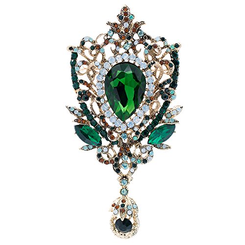 SEP Green Rhinestone Crystals Brooch Vintage Style Drop Broach Pins Women Jewelry 6450GRE