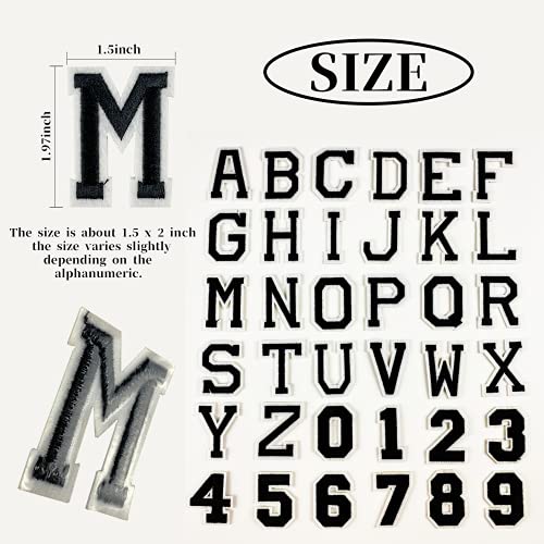 MUXGOA 36 Pieces Iron on Patches Letters,Letter Patches & Number Patches A-Z 0-9 Iron on Patches for Clothing(Black)