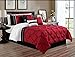 Grand Linen 7 Pieces Queen Size Burgundy Red/Black/White Double-Needle Stitch Pinch Pleat All-Season Bedding-Down Alternative Embroidered Comforter Set