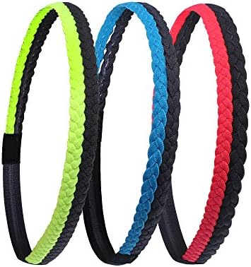 Lovtour Braided Sports Headbands Yoga Headband with Non Slip Elastic Stretch Mini Hair Bands Hair Accessories for Teens Girls Women Gym Running (3 Pack)