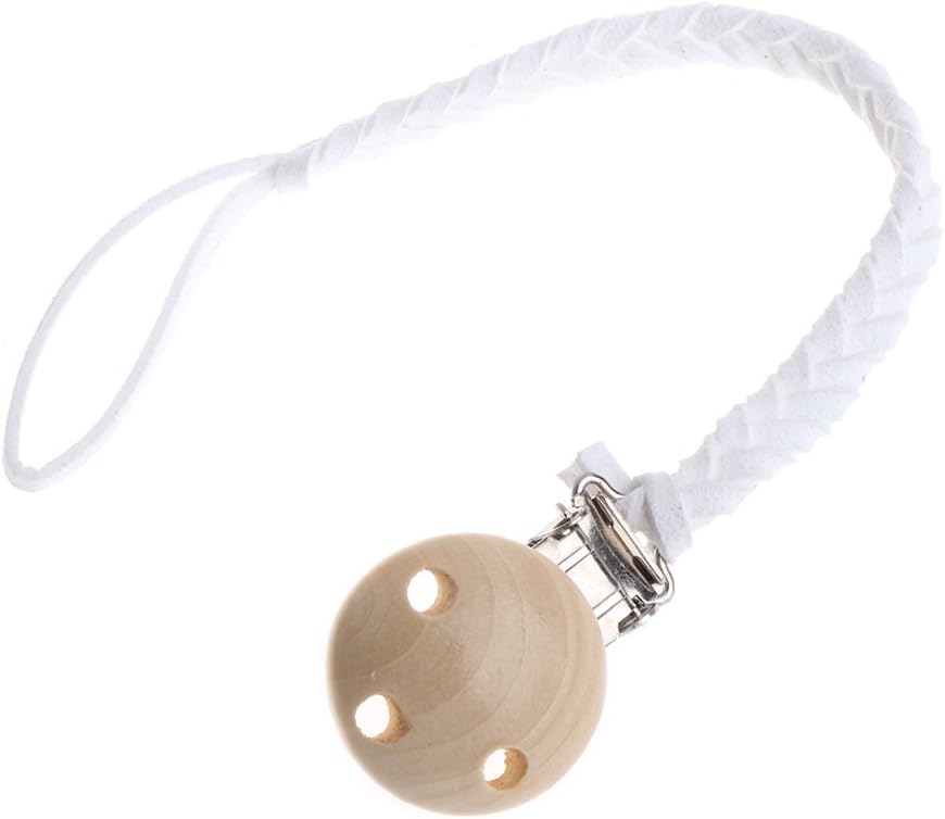 Loair Pacifier Clip - Leather Pacifier Clips Chain - Modern and Trendy Dummy Clip Pacifier Holder Nipple Soother Chain For Infant Baby Feeding (White)