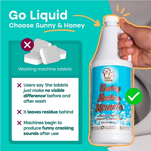 SUNNY & HONEY LIQUID WASHING MACHINE CLEANER & DEODORIZER – TOP & FRONT LOAD WASHER CLEANER – 32 FL OZ WASHING MACHINE DEODORIZER