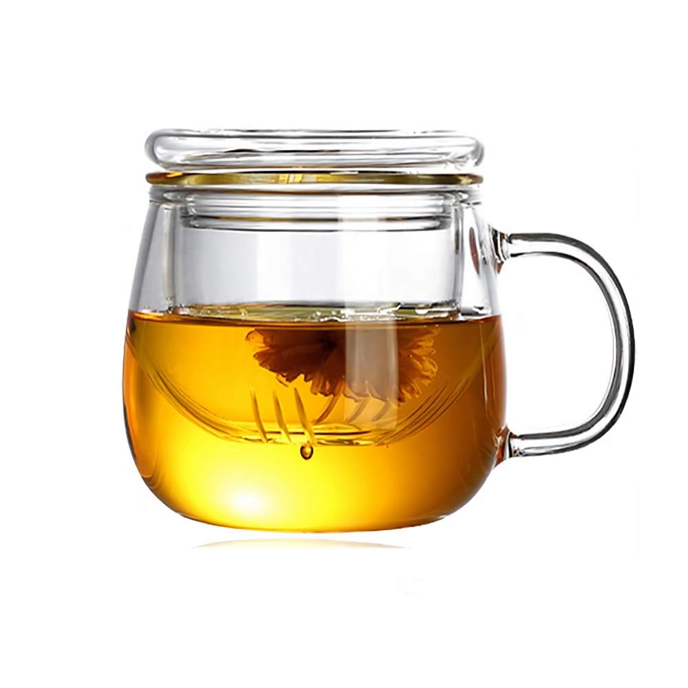 Glass Tea Cup Mug with Infuser, High Silicon Lead-Free Flower Tea Cup with Filter Suitable for Tea Coffee Milk-350ml