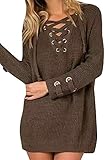 Lovaru Women's Long Sleeve Cozy Lace Up Weave Knit Sweater Pullover Tops