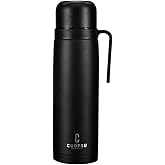 CUOPRU Vacuum Insulated Bottle for Yerba Mate, Coffee, Tea, Water, 33.8 oz Stainless Steel Thermal Bottle Flask, Wide Mouth, Keeps Drinks Hot/Cold for 24 Hours, Matte Black