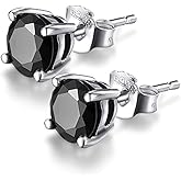 Solitaire Round Black Onyx 925 Sterling Silver Stud Earrings Platinum Plated Fine Jewelry for Women Men