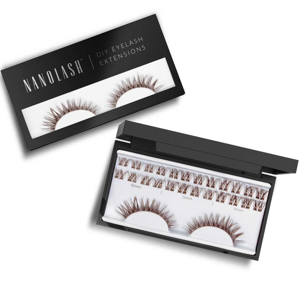 Nanolash DIY Eyelash Extensions 36 pcs - cluster lashes DIY, cluster false eyelashes for lash extensions at home, individual cluster lashes (Brown, CHARM)