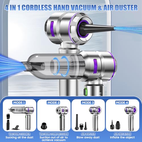 Furnetra 4 in 1 Handheld Vacuum Cleaner, 22000 PA, Cordless Car Vacuum Cleaner, 3 Speeds 200000 RPM, Brushless Motor for Car, PC, Office, Sofa and Pet Hair
