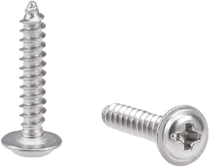 sourcing map 2.3x12mm Self Tapping Screws Phillips Pan Head with Washer Screw 304 Stainless Steel Fasteners Bolts 50Pcs