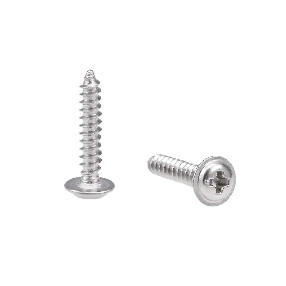 sourcing map 2.3x12mm Self Tapping Screws Phillips Pan Head with Washer Screw 304 Stainless Steel Fasteners Bolts 50Pcs