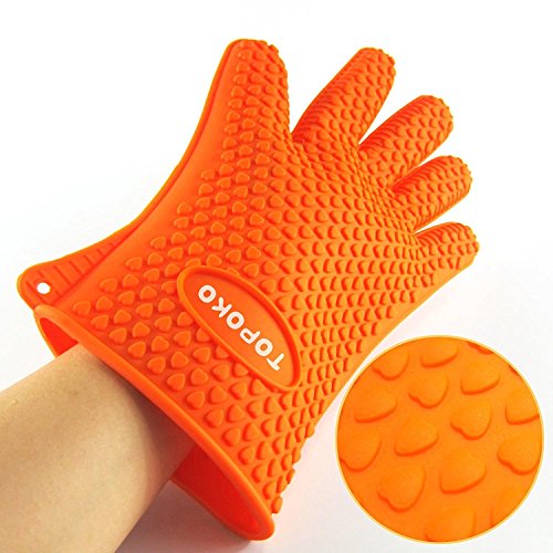 New Hot Sale Oven Mitts Gloves Resistant MAX Heat Silicone BBQ Grilling Gloves for Cooking Baking Barbecue Potholder-Orange - Thumbnail 2