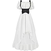 NSPSTT Renaissance Dress Women with Corset White Off Shoulder Gothic Medieval Costume 2-Piece Set for Ren Faire