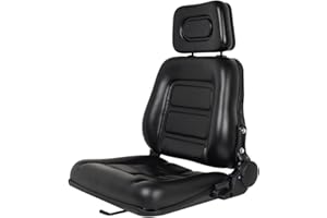 Jueraori Universal Tractor Seat High Back, Lawn Mower Seat with Headrests Replacement, Fold Down Forklift Seat, Adjustable Skid Seat for Excavator Backhoe Dozer Loader (Black, 16.5x18.5x18.9in)