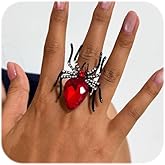Halloween Rings for Women Gothic Spider Ring Statement Insect Shape Black Rhinestone Ring Adjustable Punk Halloween Costume Party Jewelry Gift