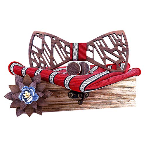 Hongxin Classic Pre-Tied Bow Tie Formal Solid Tuxedo for Adults & Children, Wood Bow Tie Mens Wooden Bow Ties Party Business Butterfly Cravat Party Ties (F) - Thumbnail 2