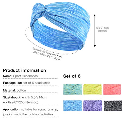 VBIGER 6 Pack Women Headband Criss Cross Head Wrap Hair Band Stretchy Headwraps Yoga Running Sports Hairband for Women (Set 3 (6 Pack))…