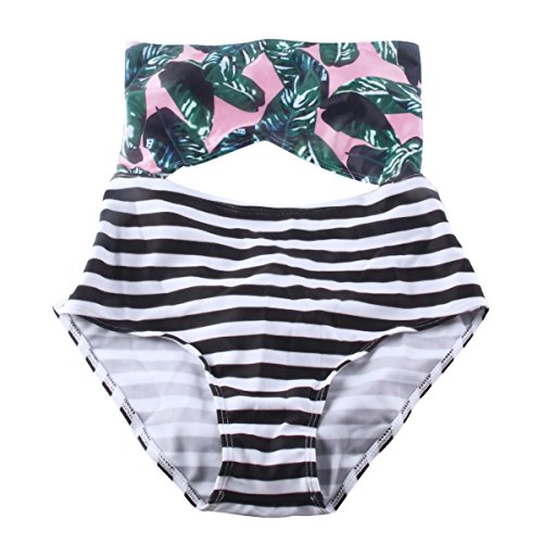 2017 Fashion Women's One Piece Push-up Swimsuit Fresh Leaves Printing Padding Bikini Set (Small)