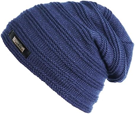 Kay Boya Winter Beanie Skull Hat Baggy Wool Knit Hat Thick Warm Ski Cap For Men (One Size,Dark Blue)
