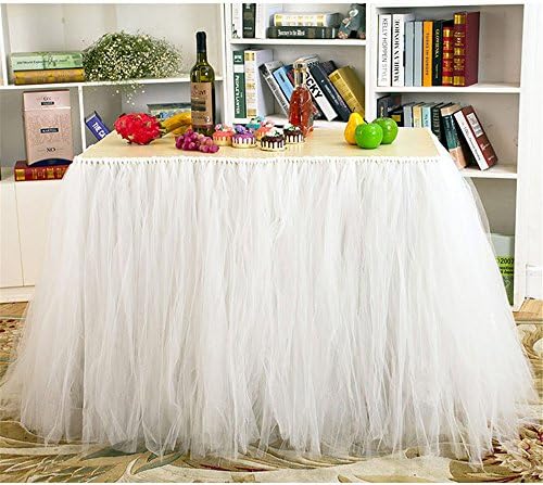 Tutu Table Skirt Tulle Table Cover for Baby Shower High Chair Birthday Party Wedding Cake Table Christmas Decorations White, Pack of 1
