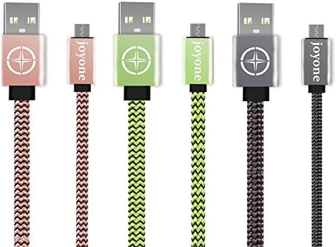 Micro USB Cable, JOYONE 3-Pack 3.3ft/1m High Speed Flat Nylon Braided Charging/Sync Data Durable USB Cable for Android, Samsung, Nokia, HTC and More, 3 Colors (Pink, Gray, Green)