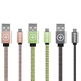 Micro USB Cable, 3-Pack JOYONE 3.3Ft Flat Nylon Braided Durable Charging/Sync Data Cable for Android, Samsung, Nokia, HTC and More, 3 Colors (Pink, Gray, Green)