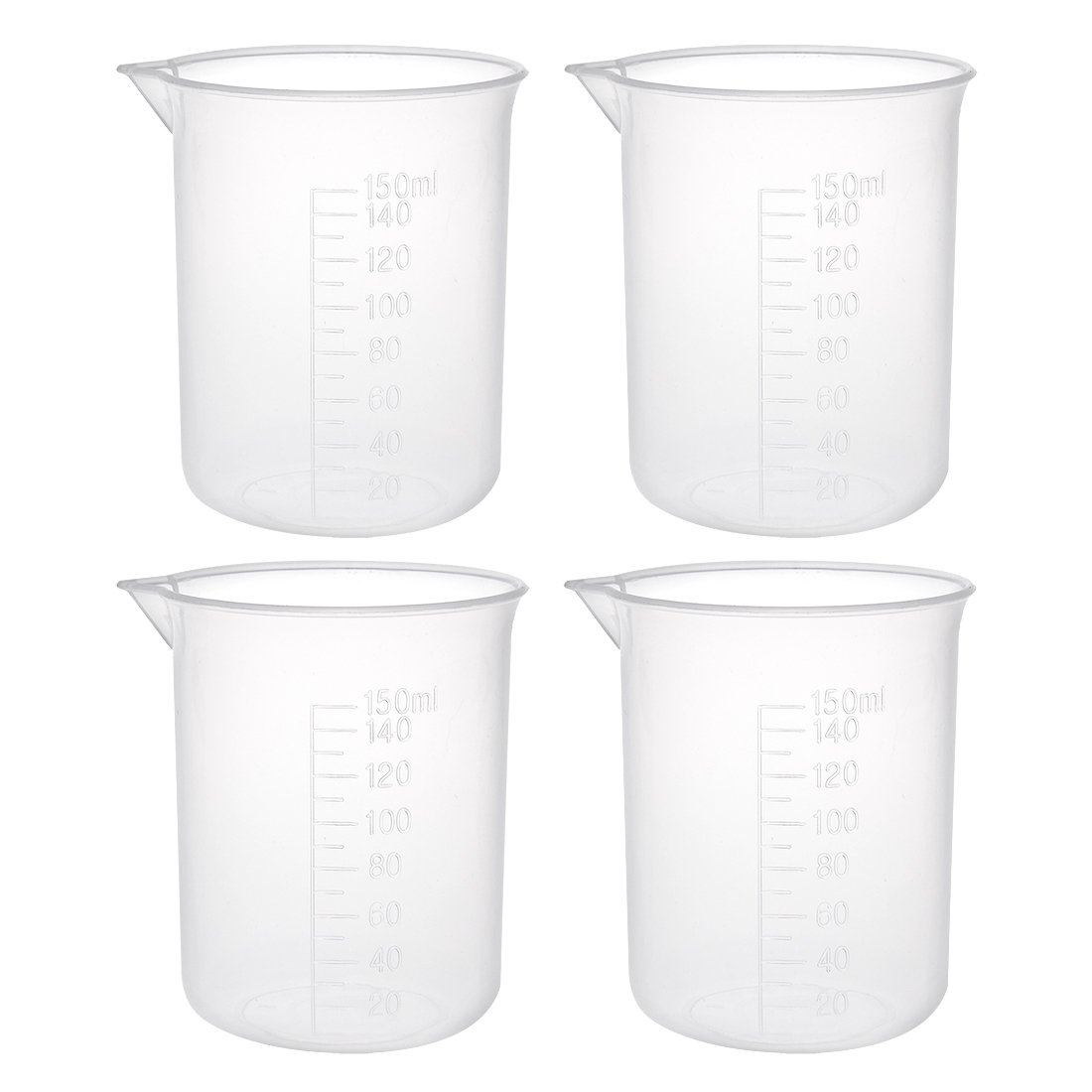 sourcingmap Measuring Cup 150ml PP Plastic Graduated Beaker Transparent for Lab Kitchen liquids 4pcs