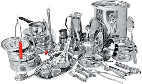 Meera Exclusive Set of 121 Pcs Mirror Finish Stainless Steel Dulhan/Kanyadan/Dinner Set Ideal Gift & Personal Use