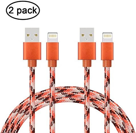 Gulf W iPhone Charger 2Pack 3M Nylon Braided Lightning to USB Charge and Sync Cable Cord Compatible with iPhone 7/7 plus/SE/5/6/6s/Plus/iPad Mini/Air/Pro (2pack 3M Camouflage Orange)