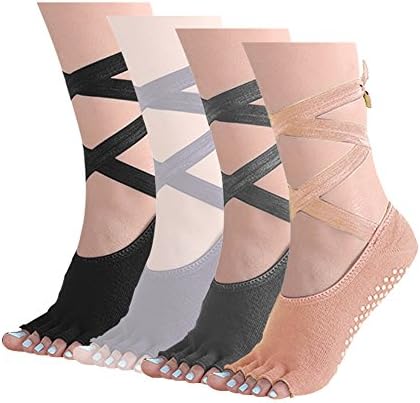 LITAO Yoga Socks Women Compression Toeless Non Slip Pilates Barre Ballet, Black&amp;Grey&amp;Nude,Women’s shoe size 5-9.