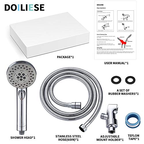 High Pressure 6 Setting Handheld Shower Head with ON/OFF Switch and Spa Spray Mode - Shower Heads with Handheld Spray - Hand Held Shower Head with Hose - Chrome