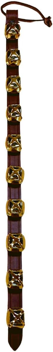 Warner Arctic Sleigh Bells Decorative Leather Strap Door Bells (28" w/ 10 Bells, Brown Leather w/Brass Bells)