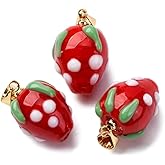 DanLingJewelry 30Pcs Handmade Red Strawberry Bumpy Lampwork Glass Bead Charm Pendants 3D Fruit Dangle Charms for Necklace Jewelry Making