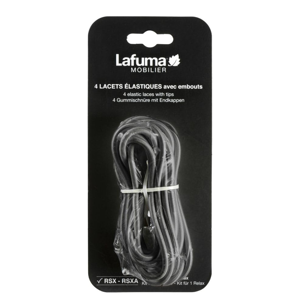 Lafuma Mobilier LFM5065_9406 Set of 4 Elastic Laces with Tips, Black, 2x60 cm and 2x120 cm