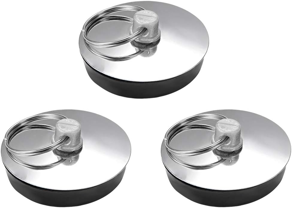 sourcing map Rubber Sink Plug Drain Stopper Fit 35mm with Ring for Bathtub Kitchen Bathroom 3Pcs