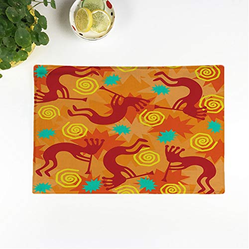 Awowee Set of 4 Placemats Brown Southwestern of Kokopelli Trickster in Orange Aztec Southwest Non-Slip Doily Place Mat for Dining Kitchen Table