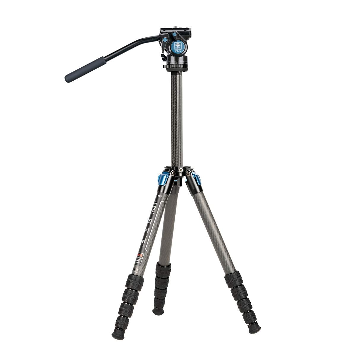 SIRUI ST-125+VA-5 Waterproof Carbon Fiber Tripod with 360°Panorama Fluid Video Head, Professional Travel Tripod for Cameras, Compact Triangular Column, 5 Sections, 158cm/62.2”, Max Load 3KG/6.61lbs