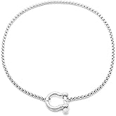 SIXAOAZZ 18K Gold Plated Buckle Necklace with Heavy Screw Anchor Shackle Wheat Chain Two Tone Carabiner 17.7 Inch Stainless Steel Foxtail Chain