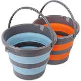 2 Pack Collapsible Plastic Bucket with 2.6 Gallon (10L) Each, Foldable Round Tub for House Cleaning, Space Saving Outdoor Waterpot for Garden or Camping, Portable Fishing Water Pail (Blue &amp; Orange)