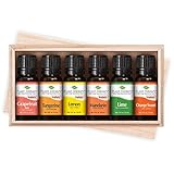 Plant Therapy Essential Oils Fruits Set - Grapefruit, Tangerine, Lemon, Mandarin, Lime, Orange Sweet In A Wooden Box 100% Pure, Undiluted, Natural Aromatherapy, Therapeutic Grade 10 mL (1/3 oz)