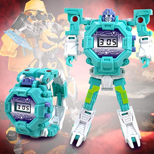 LtrottedJ Electronic Deformation Watch Children Creative Manual Transformation Robot Toys (Blue)