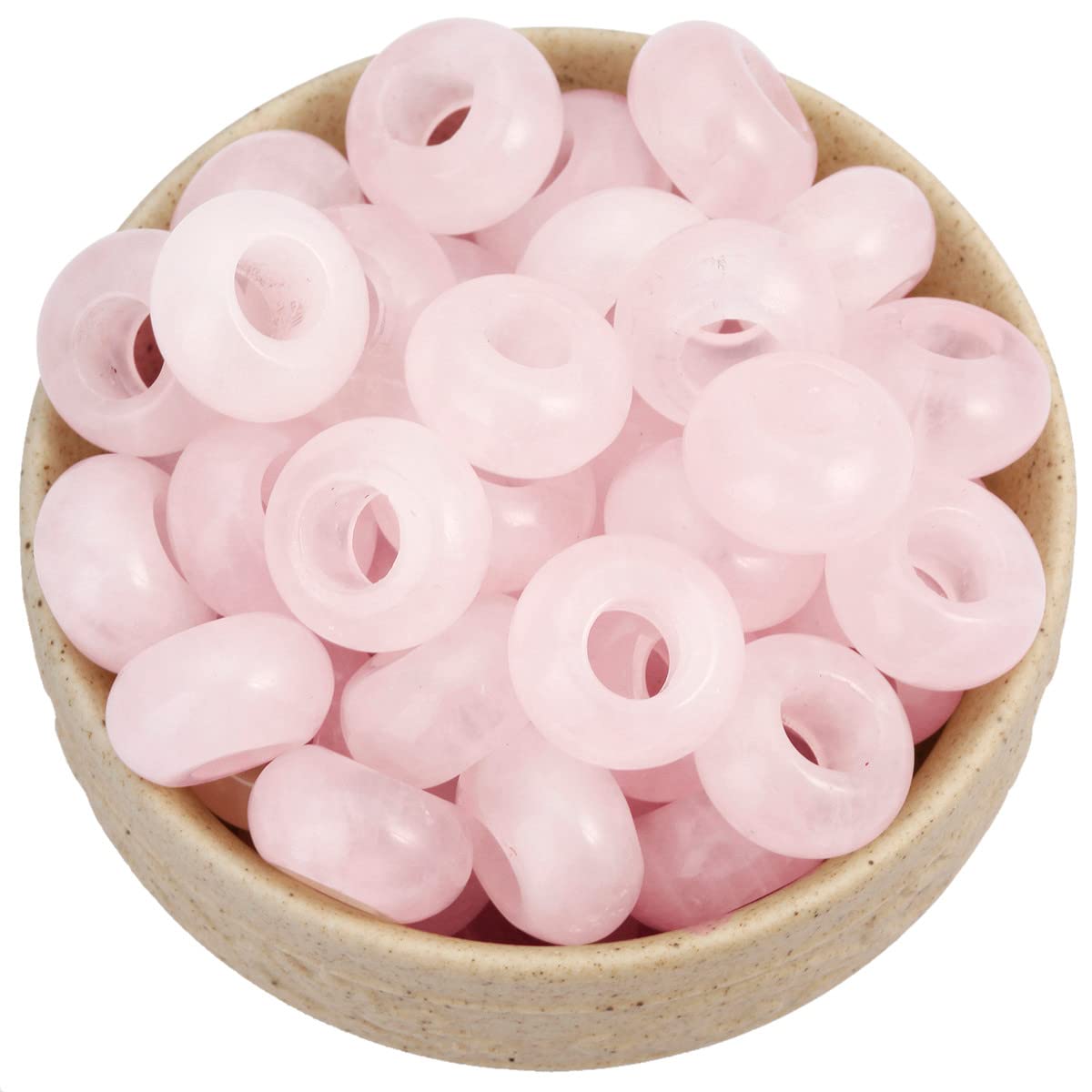 Nupuyai Rose Quartz Large Hole Stone Rondelle Loose Charms fits Bracelet, European Crystal Stone Beads for Jewellery Making Set of 30