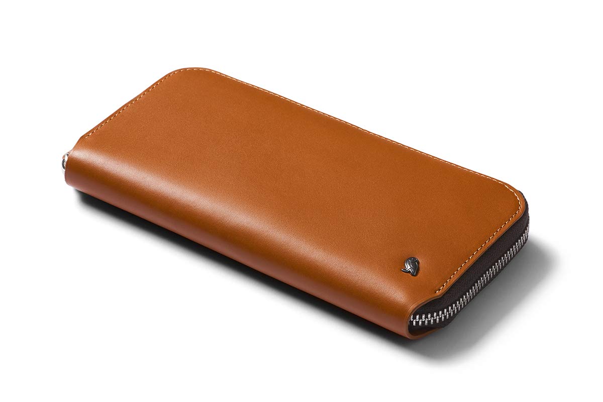 Bellroy Folio (Premium Leather Coin Purse for Women, Zip Closure, RFID Protection, Holds 10-14 Cards, Flat Note Section) - Caramel